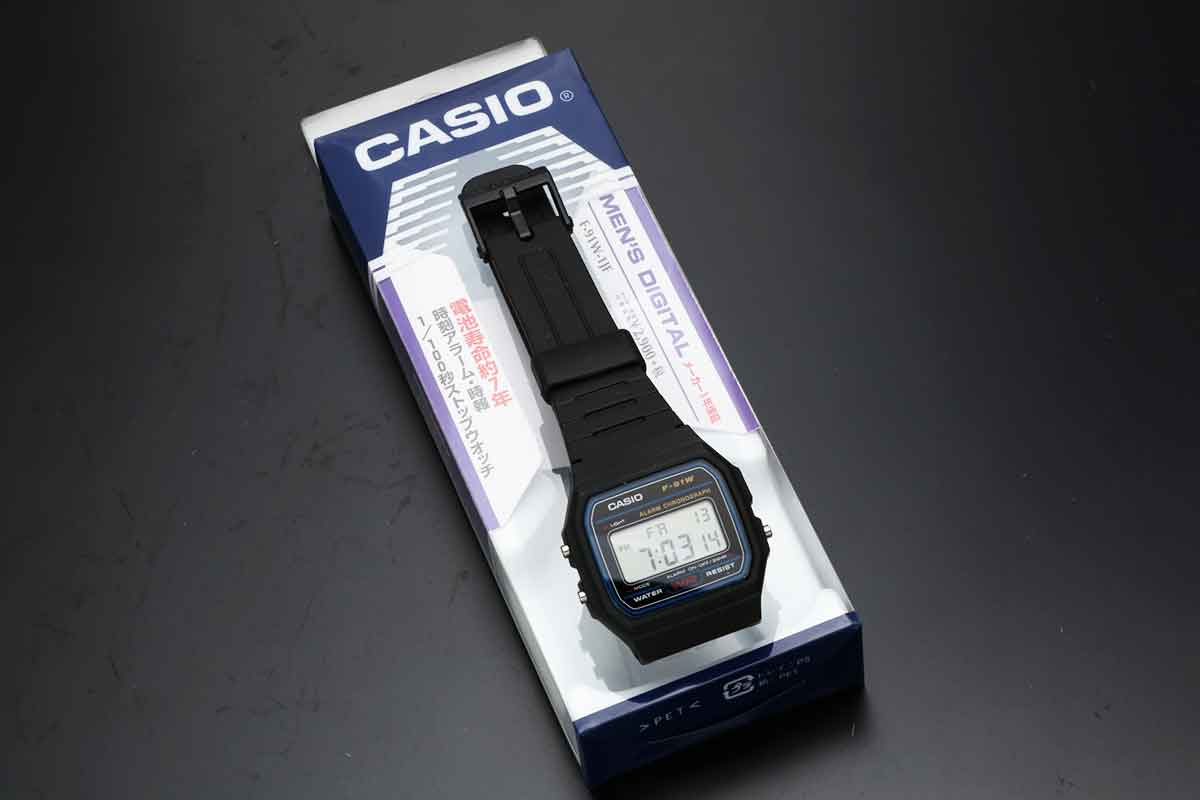 Casio F-91W “Che-Casi”, (short for Cheap Casio) in Japan.